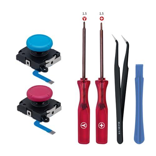 Tolesum Switch Joycon 3D Joystick Analogico Kit di Riparazione per NS Switch/Switch OLED Joy-Con/Switch Lite Controller con Strumenti di Riparazione -Rosso e blu