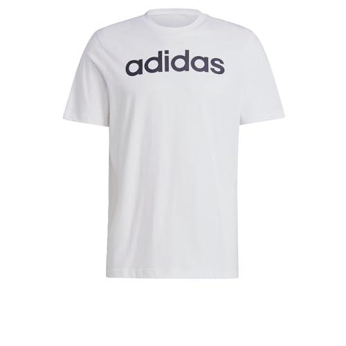 adidas Uomo Essentials Single Jersey Linear Embroidered Logo Tee, White / Black, M