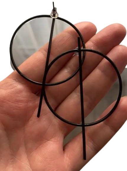◦•●◉ஐ GRANDI ORECCHINI A BARRETTA E ANELLO GEOMETRICO TONDO IN NERO ஐ◉●•◦ grandi orecchini a cerchio geometrico/orecchini a bottone, punk