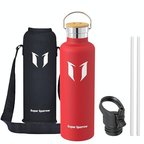 Super Sparrow Borraccia Termica 1L, Bottiglia Termica Senza Perdite - Senza BPA Borracce, per Bambini, Scuola, Sport, Campeggio, Yoga, Palestra, Ciclismo