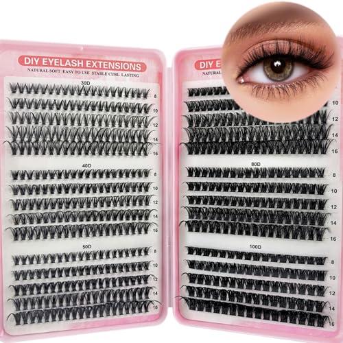 KEYRI 580 Pezzi Ciglia Finte Extension Ciglia 30-40-50-60-80-100D Curl Ciglia-Finte Ciuffetti per Estendere le Ciglias a Casa Eyelashes Naturali per Ragazze e Donne Principianti (8-16mm Mix)