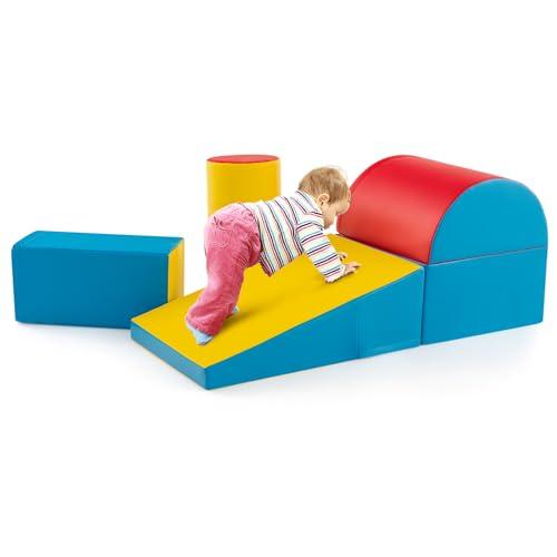 COSTWAY Set di 5 Blocchi con Diverse Forme e Colori, Giocattolo per Arrampicata e Strisciamento, Aiuta i Bambini a Crescere (Giallo)