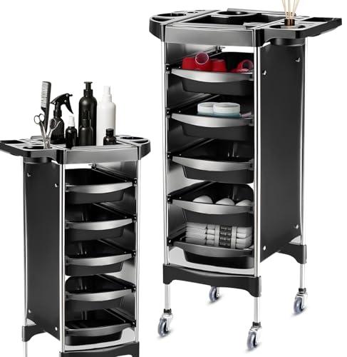 Altéax Carrello Parrucchiere Professionale con 6 Livelli e 5 Cassetti Estraibili - Carrello Estetista - Carrello per Parrucchieri 1pz. Accessori non Inclusi - Carrello Barbiere - Carrello Portaoggetti