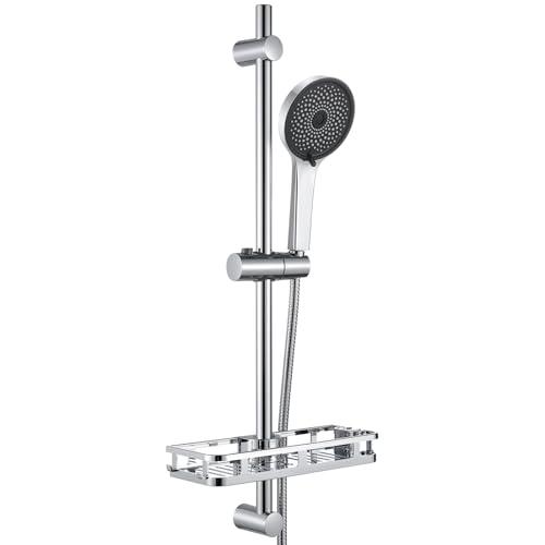 Auralum Saliscendi Doccia con Soffione 5 Geti e Mensola Doccia, 70 cm Asta Doccia Acciaio Inox con Supporto Soffione Regolabile, Colonna Doccia Senza Miscelatore Adattarsi ai Fori Esistenti, Cromo