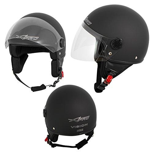 A-Pro Casco Jet Demi Scooter Moto Omologato ECE 22 Visiera Antigraffio Nero Opaco S