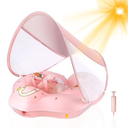 WYRIAZA Salvagente Neonato, Ciambella Neonato Mare | Salvagente Neonato con Parasole SPF 50+ | Salvagente Neonato 5-16Kgs Aggiornato con Sfera di Equilibrio per Evitare Il Ribaltamento
