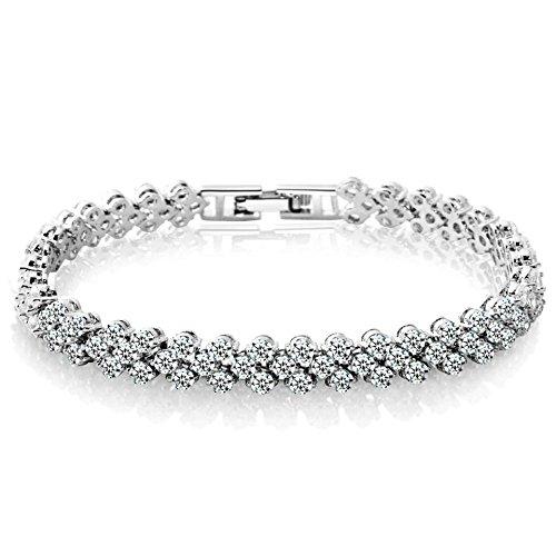 Epoch World Bracciale Tennis in Argento sterling con cristallo zirconia chiaro braccialetto donna eleganza moderna - Confezione Regalo