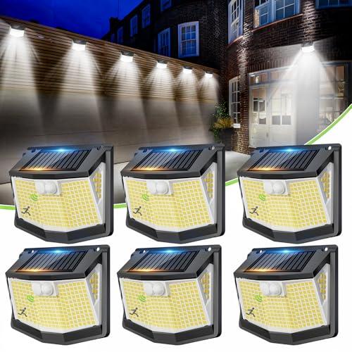 Luci LED Solare Esterno Giardino - 248 LED Luce Esterne con Pannello Solari con Sensore da Movimento 3 Modos 270° Illuminazione Lampada Solare da Esterni IP65 Impermeabile per Parete Garage 6 Pezzi