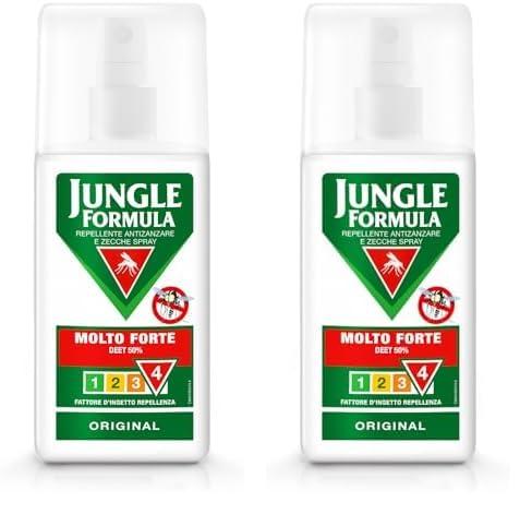 JUNGLE FORMULA Molto Forte Spray Antizanzare - Repellente Per Insetti Con Azione Protettiva Duratura - 9 ore di protezione - 75 ml (Confezione da 2)