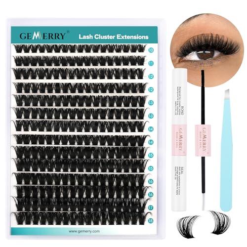 GEMERRY Ciglia Finte Ciuffetti Kit 80D Ciuffi a Ciglia 0.07mm D Curl 10-18mm con Bond and Seal Pinzette er Uso Personale a Casa Ciglia a Grappolo Extension Ciglia Kit(80D-0.07D-10-18mm-Set)