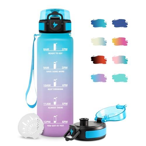 Borraccia Sportiva 1L, Bottiglia Motivazionale con Filtro, Facile da Trasportare, Borraccia con Scala Temporale, a Prova di Perdite, Facile da Pulire, per Ufficio, Campeggio, Bicicletta, Viaggio