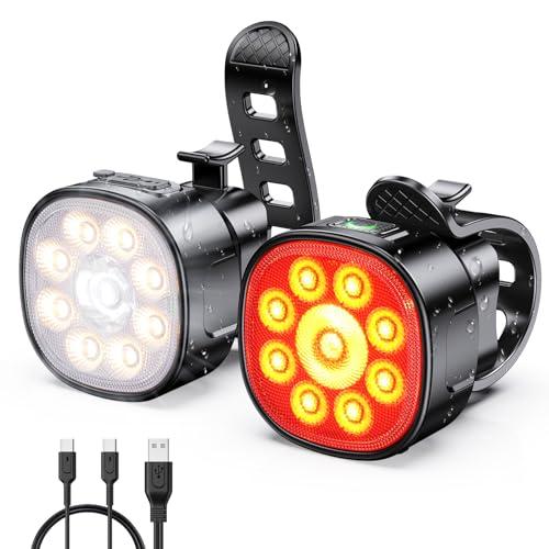 Babacom Luci Bicicletta LED Anteriore e Posteriore, [8+7 Modalità] Kit Luci Bici Ricaricabili USB, Super Luminose Luce Bici Impermeabile IP65, Biciclette Accessori per Bambini da Ciclismo, Bici Strada