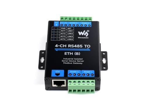 Waveshare 4-Ch RS485 to RJ45 Ethernet Serial Server, 4 Channels RS485 Independent Operation, Bi-Directional Transparent Transmission, Modbus Gateway, Common Network Port