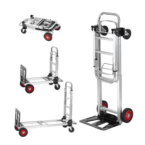 VEVOR Carrello a Mano Pieghevole in Alluminio 2 in 1 Capacità Carico da 181kg, Carrello a Mano Pieghevole Salvaspazio Carrello con Piattaforma Ruote in Gomma per Trasporto di Merci da Magazzino 181kg