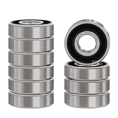 XiKe 10 Pezzi 696-2RS Cuscinetti a Sfera 6x15x5mmDoppia Tenuta in Gomma, Acciaio Cromato, Pre-Lubrificati, 696RS Cuscinetto a sfere a gola profonda in miniatura.