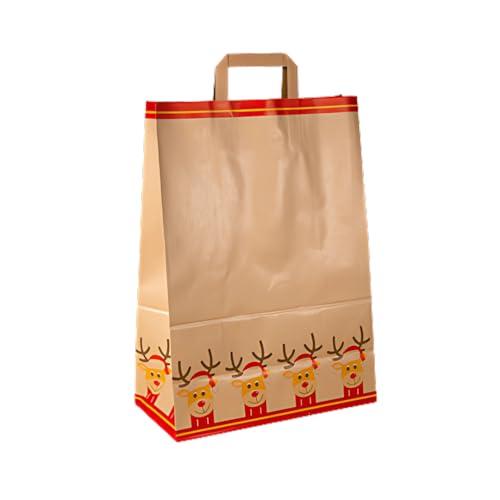 Sacchetti Regalo Natale Buste Natalizie Grandi con Manico | 30 Pezzi | Carta Kraft Ecologica | 32x16x45 cm | Maniglia Piatta | Perfette per Regali e Feste