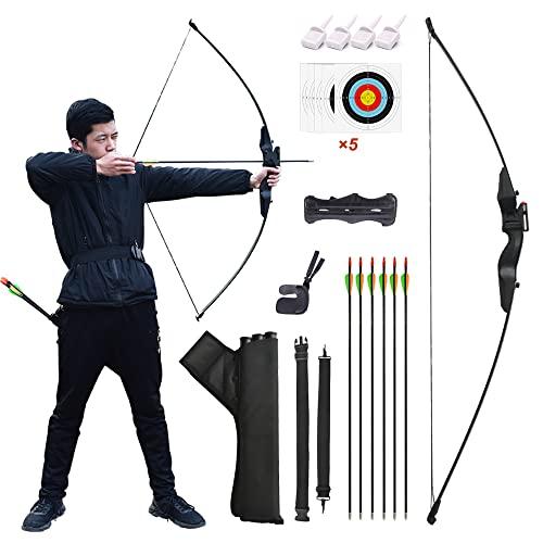 Runzkzy Arco e Freccia per Adulti, Set Arco e Freccia da Caccia per Principianti e Adolescenti, Arco da Tiro con Frecce e Bersaglio, Srco da Tiro All'aperto per Esercitazioni di Tiro (Pacchetto A)