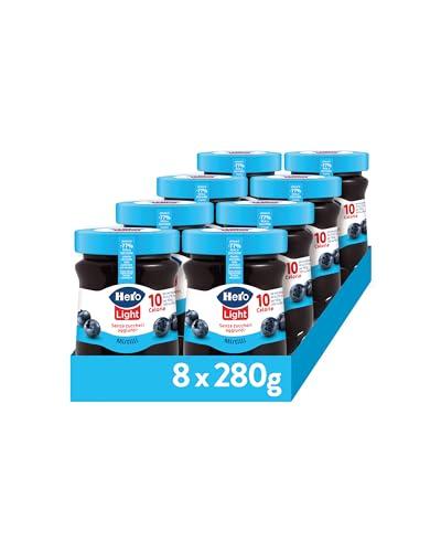 Hero Light Confettura di Mirtilli Light, 8 Vasetti da 280 gr, Marmellata e Confettura Extra con Frutta di Alta Qualità, Senza Zuccheri aggiunti e Pochissime Calorie per Porzione
