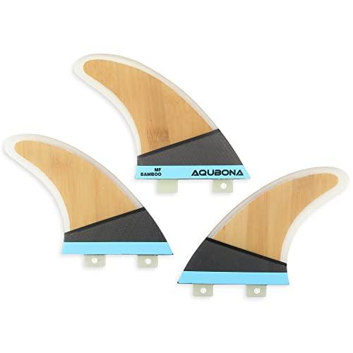 AQUBONA Large (MF) Set di Pinne per Tavole da Surf Performance in Fibra di bambù - Scheda Singola o Doppia Scheda da Surf-con Vite Chiave Borsa Pinna (f1-bambù)
