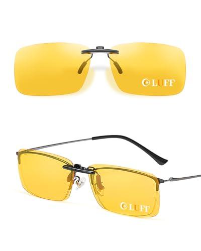 LUFF Occhiali da guida notturna Clip On | Visione notturna polarizzata anti-abbagliamento per uomini e donne | Occhiali da prescrizione per ridurre il abbagliamento dei fari 60 * 41MM Giallo