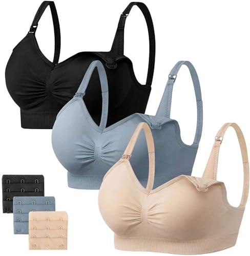 HBselect 3 PCS Reggiseno Allattamento con Estensione Reggiseno Bra Donna Morbido e Traspirante Reggiseno Senza Ferretto e Senza Cuciture