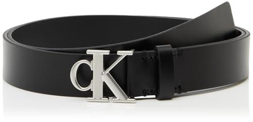 Calvin Klein Donna Cintura Monogram Plaque Buckle 3,0 cm Cintura in Pelle, Nero (Black), 95 cm