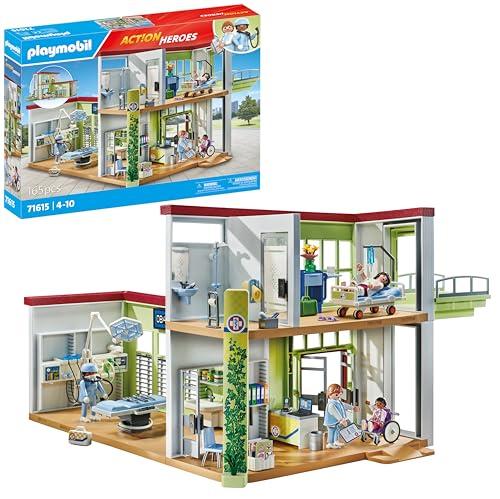 PLAYMOBIL Action Heroes 71615 Ospedale, quattro personaggi e attrezzature mediche, realizzato con oltre l'80% di materiali riciclati e biobased, giocattolo per bambini dai 4 anni in su
