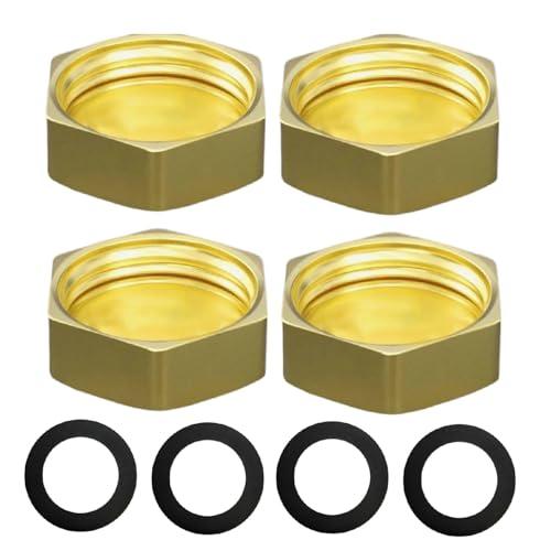 Aitsite Tappo in ottone esagonale da 3/4 pollici, filettatura interna, tappo terminale filettato con guarnizioni in gomma, tappo cieco per tubi dell'acqua da giardino e esterni (4 pezzi)