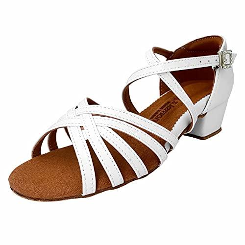 s.lemon Scarpe da Ballo Latino,3,5 cm Tacco Basso Pelle Pratica Principiante Salsa Ballo Liscio Scarpe Latino Bianca 27