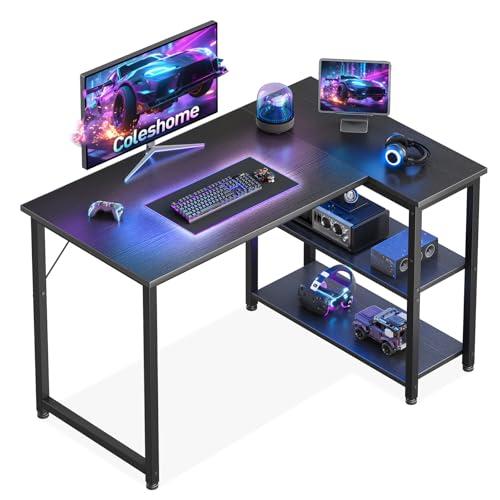 Coleshome Scrivania Gaming, 100x70cm Scrivania Angolare con Ripiano Portaoggetti Reversibile, Scrivanie a L Salvaspazio, Adatta come Scrivanie Computer Negli Angoli della Casa, Nero