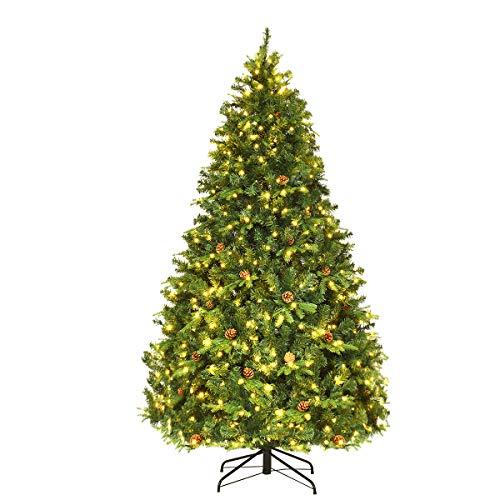COSTWAY Albero di Natale 210/225/240 cm, Albero di Natale con 460/540/600 Luci a LED Bianco Caldo, 925/1125/1335 Rami e Pigne, Decorazione Natalizia per Casa e Negozio (210cm)
