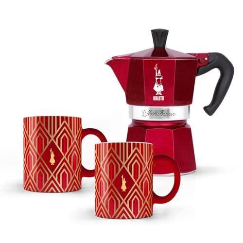 Bialetti MOKA 3TZ rosso Set + 2 tazze Art Deco