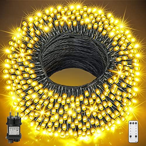 GYLEFY 100M Luci di Natale Esterno Catena Luminosa 800 LED Stringa Impermeabile Luci Natalizie da Esterno con Telecomando Ghirlanda LED Decorazioni Natalizie per Albero Natale Giardino Bianco Caldo
