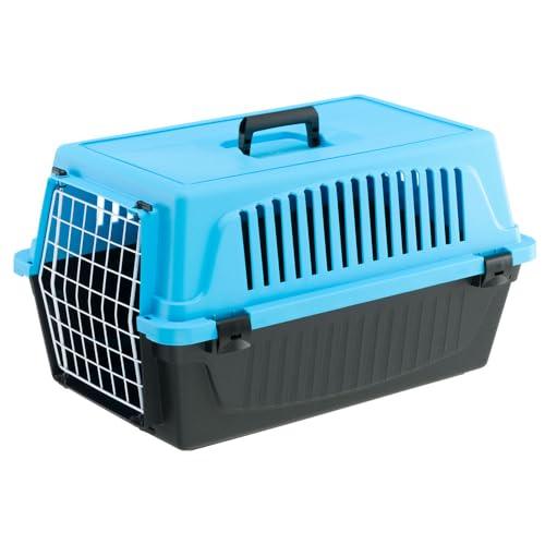 Ferplast Trasportino Gatto, Trasportino Cane Taglia Piccola, Cani e Gatti fino a 8 Kg, Porta in Ferro Plastificato, Fessure di aerazione, 37 x 58 x h 32 cm, ATLAS 20 EL Trasportino Rigido, Azzurro