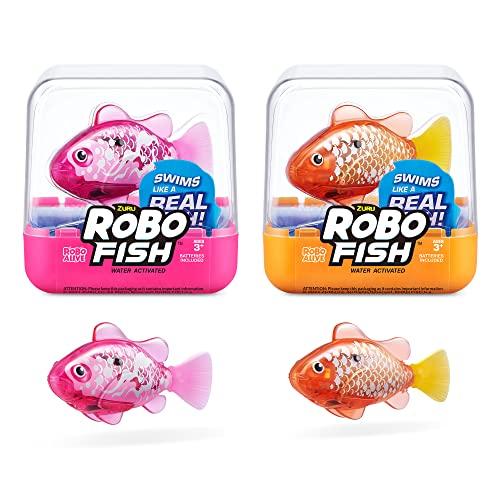 ROBO ALIVE Robo Fish Pesce robotico che nuota (rosa + oro) di ZURU Attivato dall'acqua, cambia colore, viene fornito con batterie, esclusiva Amazon (2 Pack) Serie 3