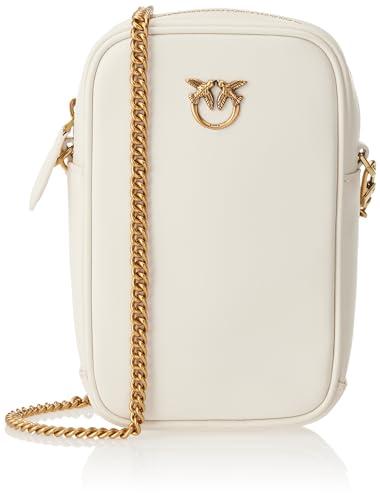 Pinko Phone Case Vitello, Accessori da Viaggio-Marsupietto portasoldi Donna, Z14Q_Bianco Seta-Antique Gold, U