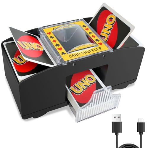 Vonsera Mischia Carte Automatico, Mescolatore di Carte Elettrico per 1-2/1-4 Mazzi, Distributore Carte da Gioco Automatico per UNO, Poker, Blackjack (Nero B)