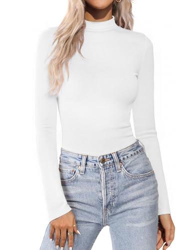 Aottori Maglietta Donna Maniche Lunghe Collo Alto Maglia Dolcevita Interna Slim Termico Top Basic Elegante Lupetto Elasticizzata T-Shirt Autunno Inverno Nero L Bianco M