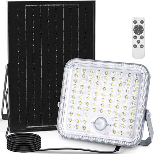 Aigostar-Faro led esterno con grande pannello solare,8000mAH,Batteria di Grande Capacità,Due modalità: sensore di movimento e sensore crepuscolare.Faretto LED solare con telecomando,6500K,IP66.