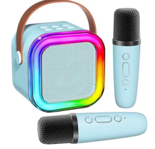 Karaoke Bluetooth con Microfono, Speaker Portatile con Luci LED Colorate, Tecnologia Bluetooth 5.3, Compatibile con Telefono iPad Computer PC, Azzurro