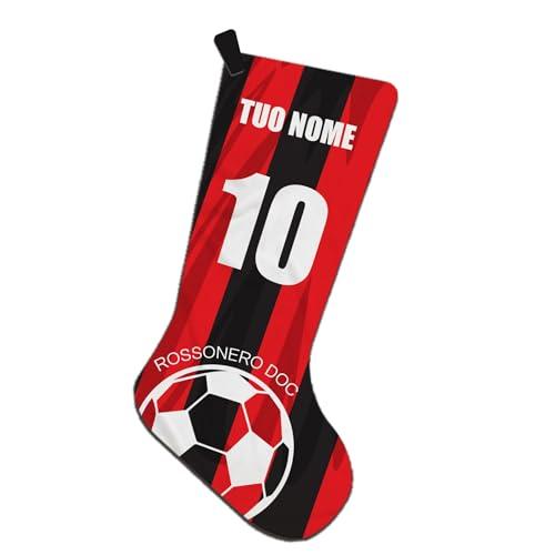 MOCHEIA SHOP Calza Befana Personalizzabile con Nome e Numero – Idea Regalo Natale per Tifosi Rossoneri – 45 cm in Poliestere di Alta qualità