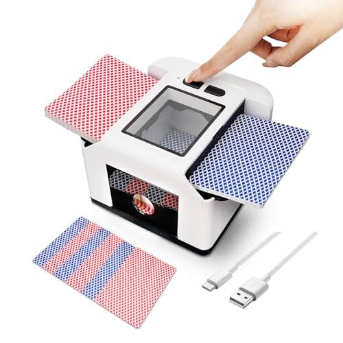 Mescolatore Carte Automatico Elettrico per 1-2 Mazzi, Modalità AUTO/Manuale, Ricaricabile USB-C Silenzioso, Miscelatore di carte Compatibile con Poker, Blackjack, UNO, Texas Hold'em, Skip-Bo, Phase 10