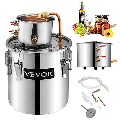 VEVOR La Caldaia per Acqua Distillata 3 Gal, La Caldaia per Acqua al Chiaro di Luna, per Acqua Distillata, Distillatore d'Acqua Alcolica, Distillazione del Vino 3 Gal, Acciaio(argento) e Rame Rosso