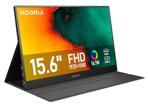 KOORUI Monitor Portatile, 15.6”Schermo FHD IPS HDMI USB Type C, Altoparlanti Incorporati per PC, Laptop, Xbox,Mac, PS 3/4/5-E1511A