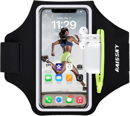 Fascia da Braccio Fascia Sportiva Running Holder con Titolare Auricolari per Correre Sweatproof Armband per iPhone 16 Pro Max/15/14/13/13 Pro /12 /iPhone 11 Pro Max/XS Max,Galaxy S24/S23 fino a 6.8
