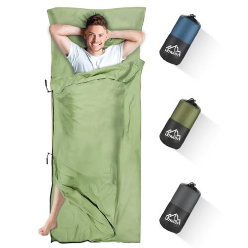 LSTRAGY Sacco Lenzuolo,95x220 cm Ultraleggero Sacco a Pelo Lenzuolo Sacco a Pelo Adulti Lenzuola a Sacco da Viaggio Campeggio Sacco Letto, Ideale per il campeggio, l'escursionismo(Verde)