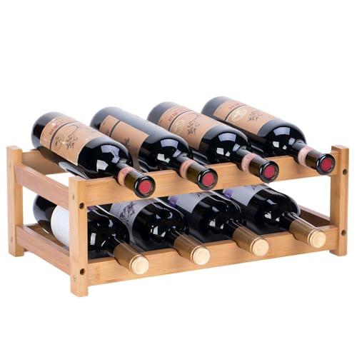 YunNasi PortaBottiglie di Vino, Portabottiglie da Tavolo in Bambù Naturale, Vintage Espositore Bottiglie Scaffale Cantinetta Portabottiglie per Cucina, Bar, Cantina.(2 livelli-8 bottiglie)
