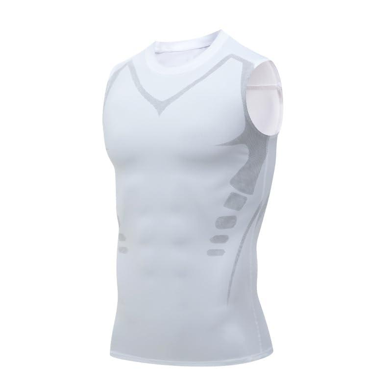Smatstyle Canotte Compressione da Uomo Asciugatura Rapida Top Maglietta Compressione Senza Maniche Sport Base Layer Runnig Sportiva Fitness Maglia (IT, Testo, M, Regular, Regular, Bianco)