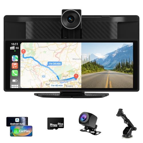 Display Carplay da 10,26 pollici - Display wireless Android Auto Car Play con dashcam 4K, telecamera posteriore 1080P, touchscreen IPS, Bluetooth Mirror Link, schermo diviso, radio FM/AUX, 64G TF