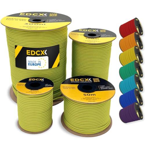 EdcX 4mm Nylon Paracord 550 30m (100 Piedi) - Tipo III, Corda 100% Nylon, Corda 7 Fili, Corda Nylon 4mm in Tinta Unita (Yellow, 30 m)